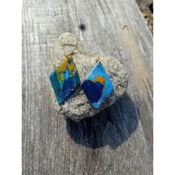 boucles d'oreille grand losange bleu et jaune