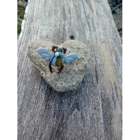 broche insecte strié jaune et gris