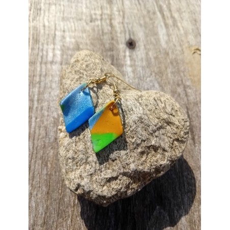 boucles d oreille losange bleu, jaune, vert
