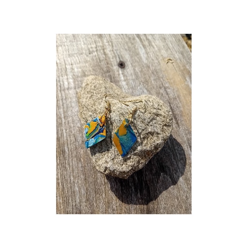 boucles d'oreille losange jaune et bleu